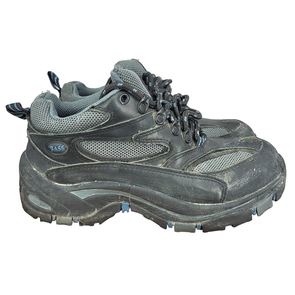 Bass Hiking Boots Womens 7 M Gaper Black Blue Leather Waterproof Trails Outdoors